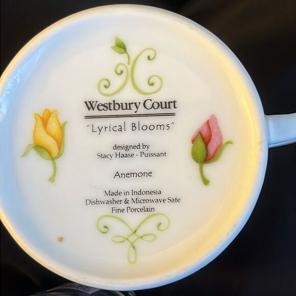 Lyrical Blooms by WESTBURY‎ COURT Stacy Hasse Anemone Porcelain Flat Cup 2 1/4” - Picture 3 of 5